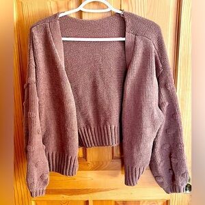 Open Front Ribbed Knit Cardigan Size Small Oversized Loose Bell Sleeves Taupe